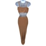 Amable by Mable Tan‎ Rhinestone Mesh Two Piece Skirt Set Party Cocktail Tan Size M Photo 6
