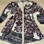 Free People  Dress Womens XS Kimono‎ Satin Babydoll Maroon Floral Boho Flowy Photo 3