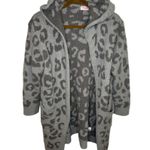 Pink Lily  Gray Leopard Print Soft Hooded Cardigan Photo 0