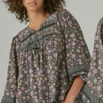 Lucky Brand  Bohemian Hippie Retro 70s Lace Up Peasant Blouse Size Large Photo 0