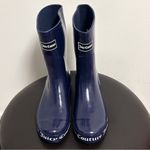 Juicy Couture Navy Blue Totally Mid Calf Rain Rubber Pull On Boots 10 White Logo Photo 2
