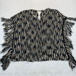 Chico's  Fringe Poncho Sweater Knit Striped‎ Black Beige S/M Photo 0