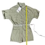 ZARA NWT  Green Denim Romper Shorts Collared Button Front Womens Small Photo 5