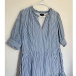 J CREW Ruffleneck tiered popover dress Womens XS Tall Blue White Pockets Cottage Photo 2