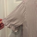 Downeast Women's Brown Striped Peplum Blouse Top Ruffle Short Sleeve Size L Photo 1