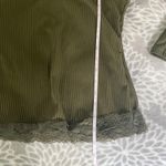 Ribbed Lace Trim Long Sleeve Shirt Small Olive Green Scoop Neck Casual Everyday Photo 6
