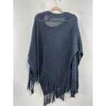 Ralph Lauren Womans Jean Co Blue Knit Poncho S/M Fringe Accent Photo 1