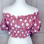 ZARA  Smocked Polka Dot linen Crop Top Off Shoulder Or On Size Small Photo 4