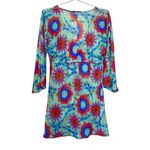 Luli Fama  Rainbow Multicolor Tie Dye Print Long Sleeve Mini Dress Coverup Photo 1