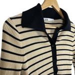 ZARA NWOT Collared Ribbed Striped Button Sweater in Ivory/Black Size M Photo 3