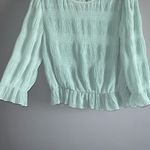 DO+BE Mint Green Ruffled Smocked Ruffle Chiffon Cropped Round Neck Blouse M Photo 3