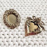 Vintage Antique Brass Gold Filigree Oval Heart Rose Picture Frame Brooch Pins Photo 0