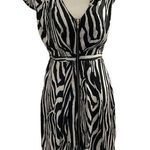 H&M  Women Size 4 Zebra Print Satin Dress Black White Full Zip | 15-177 Photo 0