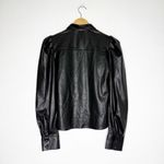 EXPRESS  Women’s Black Faux Leather Ruffle Shoulder Button-Up Shirt Size XS NWT Photo 2