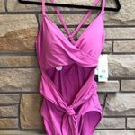 CALIA Women's Tie Front One Piece Swimsuit Pink Geranium Purple 14 NWT Barbie Photo 1