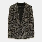 ZARA  BLACK BLAZER VELVET EMBROIDERED GOLD SEQUINS COAT JACKET TRINNY - Large Photo 1
