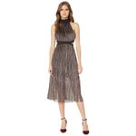 BCBGeneration NWT  Mock Neck Bow Back Midi Dress Size 10 Metallic Striped Cut Out Photo 2