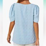 Womens large Dressy Casual V Neck Swiss Dot Short Puff Sleeve Blouses Tunic Tops Blue Photo 3