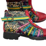 Socofy Womens Size 39 US 8 Artsy Leather Ankle Boots Multicolor Boho Chic Hippie Red Photo 1