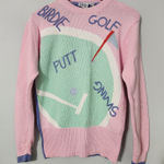 Vintage Leon Levine Pastel Golf Cotton Crewneck Sweater Birdie Swing Putt, S Pink Photo 0
