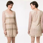 Blu Pepper  Vintage Size Large Mini Dress Long Sheer Sleeves Neutral Lace Studs Photo 2