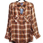 Democracy  Size 1X- NWT Brown Plaid Button-Up Shirt Photo 1