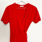 Aritzia Babaton Wallace V-Neck Short Sleeve Crossover Wrap Mini Dress Red Small Photo 3