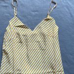 Gold Hawk 100% Silk Cami Gold & White Stripe Tie Waist Front Small Boho Coquette Yellow Photo 2