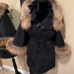 Raccoon Fur Flare Sleeve Parka Coat Jacket Winter Coat Trench Puffer Hooded Coat Black Size M Photo 5