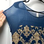 SUNDANCE Anderson Metallic Embroidered Cap Sleeve Shift Dress in Navy/Gold Blue Photo 4