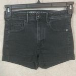 American Eagle  Stretch Super Hi-rise Shortie Jean Denim Shorts Cuffed Sz 2 Black Photo 0