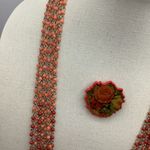 Hallmark T Shape Signed Necklace/ Red Orange Photo 3