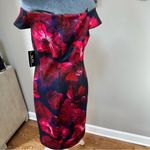Slny New Navy Off Shoulder MIDI Dress Bold Red Pink Floral Print 8 cocktail party Photo 3