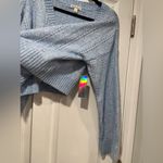 Derek Heart NWT  Size L Oversized Cropped V Neck Pointelle Cardigan Light Blue Photo 6
