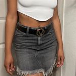 Free People Women’s Size 25 Black Acid Denim Asymmetrical Fringe Skirt Photo 0