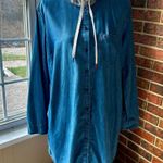 Tommy Hilfiger Blue Chambray Long Sleeve Shirt Dress Gray Hoodie Weekend Casual Photo 1