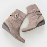 Joan & David Y2K VTG Circa Suede Wedge Boots Ankle Booties Womens 8 Buckle Strap Photo 0