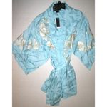 NWT $350 New Designer Natori Orchid Flower Embroidered Womens Wrap Robe S Blue Photo 1