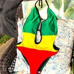 Island Wear Striped one piece halter swimsuit green yellow red XL Photo 0