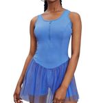 sleeveless blue romper athletic dress with a mesh skirt overlay front zip large Photo 0
