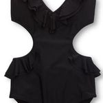 Aerie NWT Ruffle Side Cut Out One Piece Swimsuit Black Size Small Halter NEW Photo 1