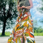 Cato  Vibrant Flowy Tropical Satin Extra Wide Leg Palazzo Pants Green Orange M Photo 0