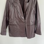 FRNCH  Paris Oversized Faux Leather Chocolate Brown Blazer Size Small Photo 3