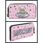 Moschino ππ Space Ship Bear Zip Around Wallet Pink NWT 100% Leather Photo 0
