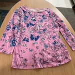 Talbots The  Tee Medium Long Sleeve T Shirt Light Purple Butterfly Print Cotton Photo 0