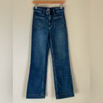 Faherty  Women's Stretch Terry Patch Pocket Flare Jeans in a dark blue wash 28 Photo 2