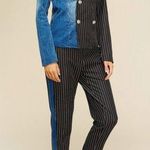 Stylish Denim and Black Women's Pinstripe Suit Blue Size L Photo 0