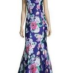 My Michelle  Womens  junior Size 1 Formal Dress, Long, Floral, Blue  Lined Flute Photo 0