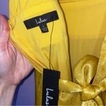 Lulus NEW Peak Party Vibe Mustard Yellow Satin Tiered Tie-Back Midi Dress Large Photo 9