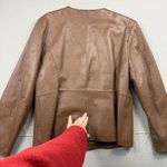 Pamela Mccoy Leather Jacket L Women Brown Punched Cutout Hook Eye Studs Pocket Size L Photo 4